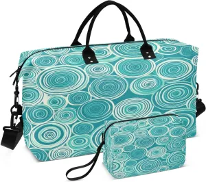 Swirl Circle Abstract Turquoise Sports Gym Bag for Women Men Travel Duffel Bag Weekend Overnight Carry on Bag with Toiletry Bag Training Handbag for Plane Hospital Workout Swimming Yoga