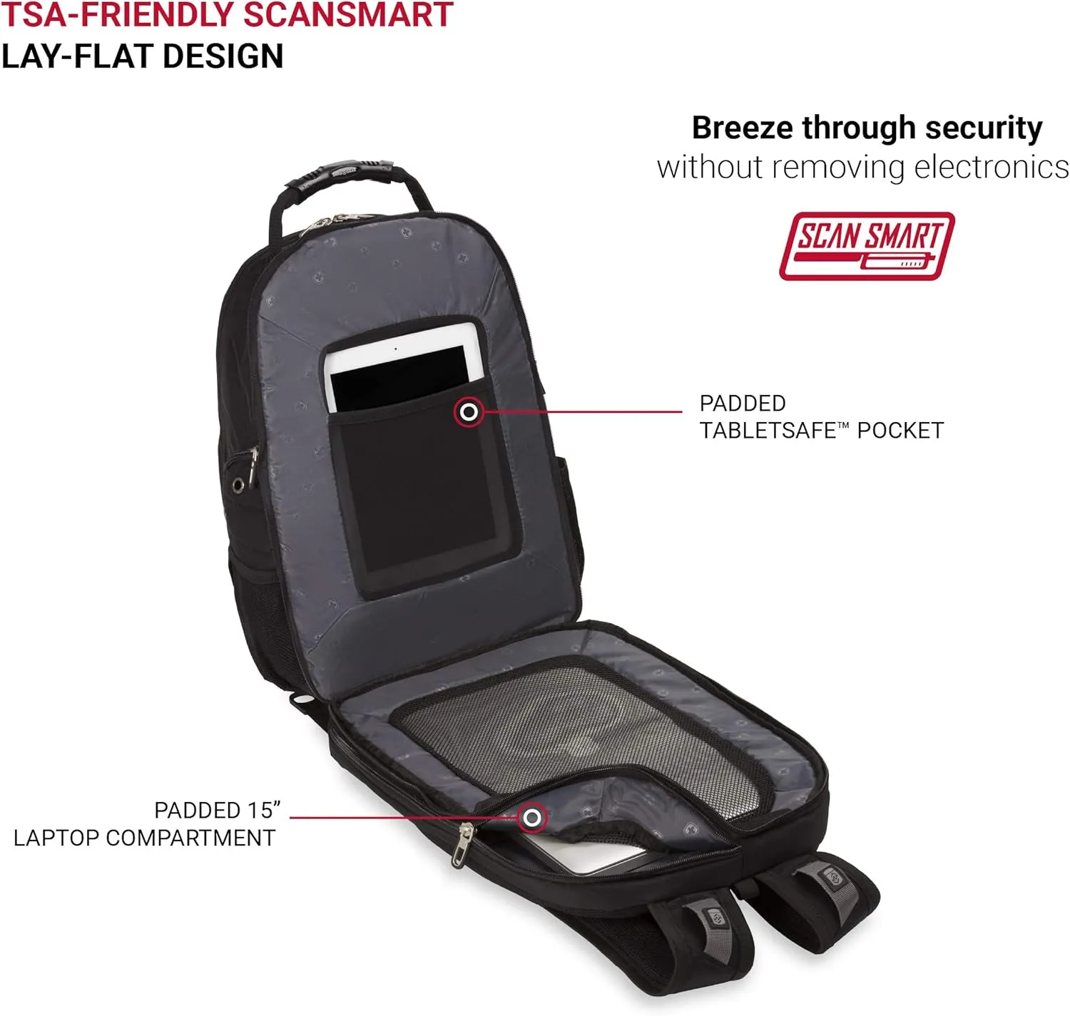 Swiss Gear SA1923 Black TSA Friendly ScanSmart Laptop Backpack - Fits Most 15 Inch Laptops and Tablets