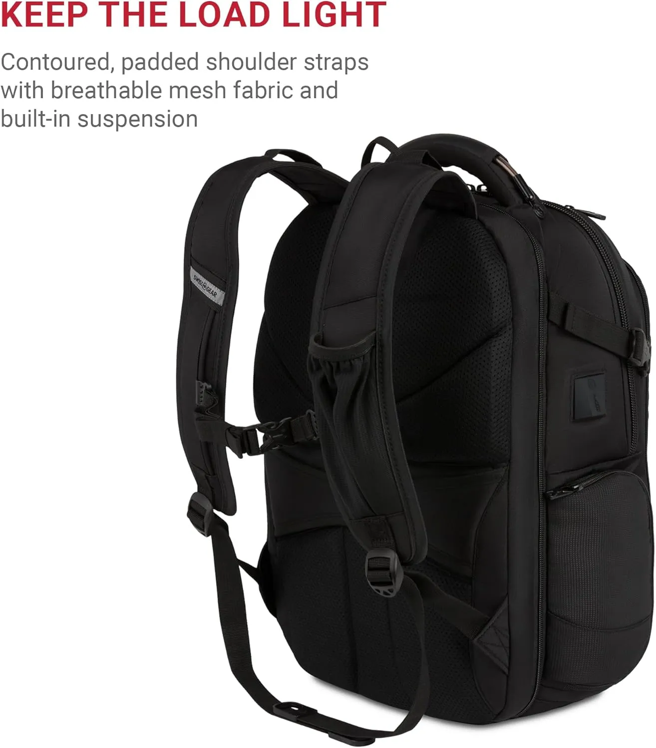 SwissGear Travel Tech Elite Laptop Backpack – Fits Laptops up to 16” – ScanSmart TSA-Friendly Backpack with USB Port, Shoe Compartment & Organizer Pockets – Black