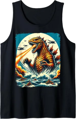 T-Rax Dinosaur Kaiju Monster Japanese Kanagawa Wave Japan Tank Top
