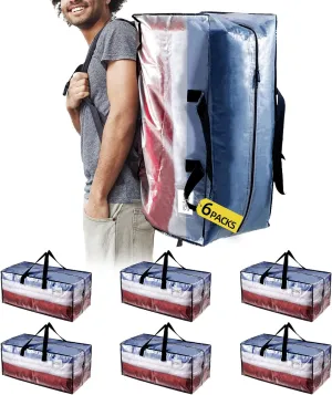 TAILI Heavy Duty Moving Bags, Clothing Storage Bags with Sturdy Zipper and Strong Handles, Clear Clothes Storage Bins, Extra Large Tote for Moving Supplies, Better than Boxes (6-Pack)