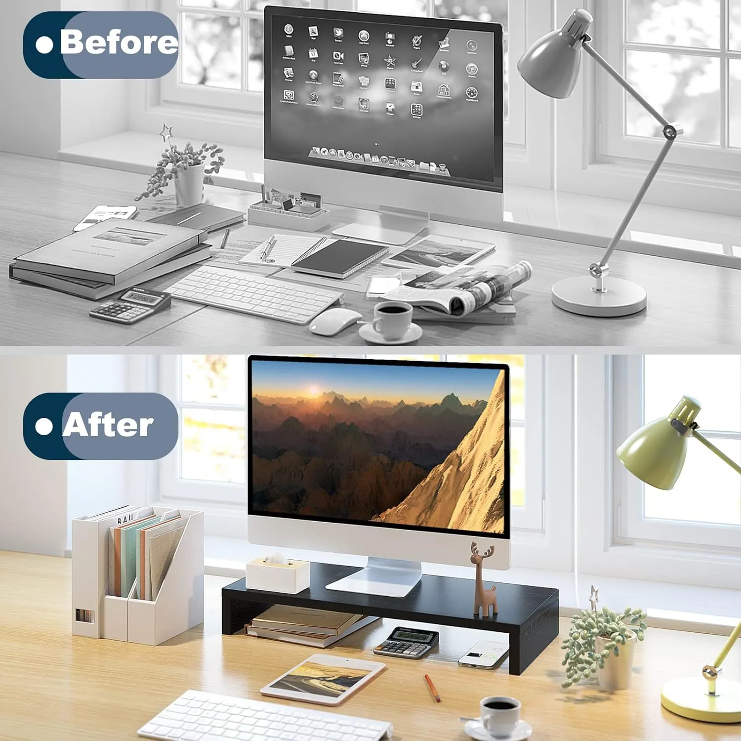 TEAMIX 20 inch Monitor Stand Riser, Wood Monitor Stand for Desk, TV/Screen/PC/Printer/Laptop Riser, Computer Stand with Keyboard Organizer, Black Desktop Stand, Monitor Riser (Black, 20 inch)