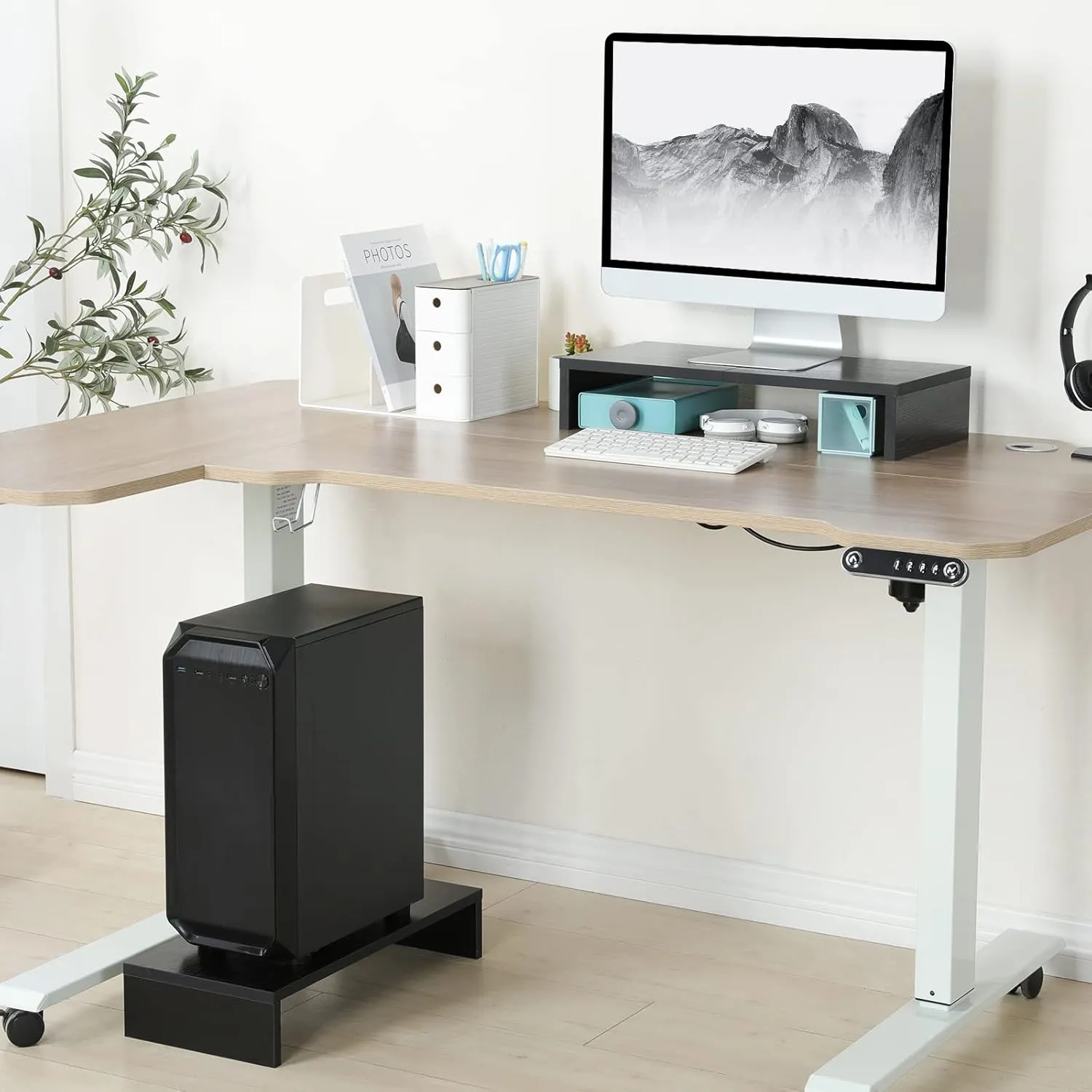 TEAMIX 20 inch Monitor Stand Riser, Wood Monitor Stand for Desk, TV/Screen/PC/Printer/Laptop Riser, Computer Stand with Keyboard Organizer, Black Desktop Stand, Monitor Riser (Black, 20 inch)