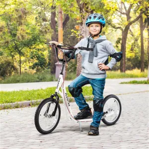 Teen Scooter Ride-On Toys Mobility Scooter Toy Car Adjustable Handlebar 16 Inch Front and Rear Dual Brakes Inflatable Wheels Suitable for Children Over 5 Years Old White