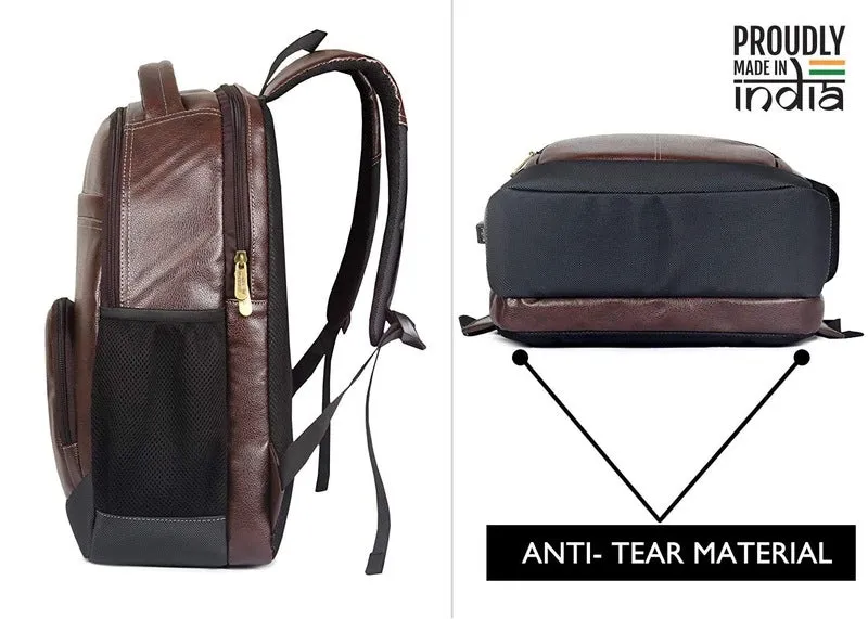 THE CLOWNFISH Combo Of Fredrick 27 liters Faux Leather 15.6 inch Laptop Backpack (Hickory) Dark Brown Women's Wallet