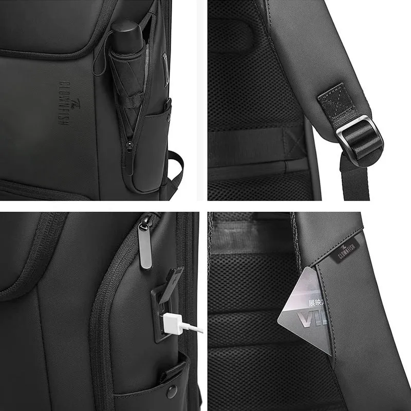 THE CLOWNFISH Water Resistant Polyester Anti-Theft Unisex Travel Laptop Backpack With Usb Charging Port (Black), 21 Litres
