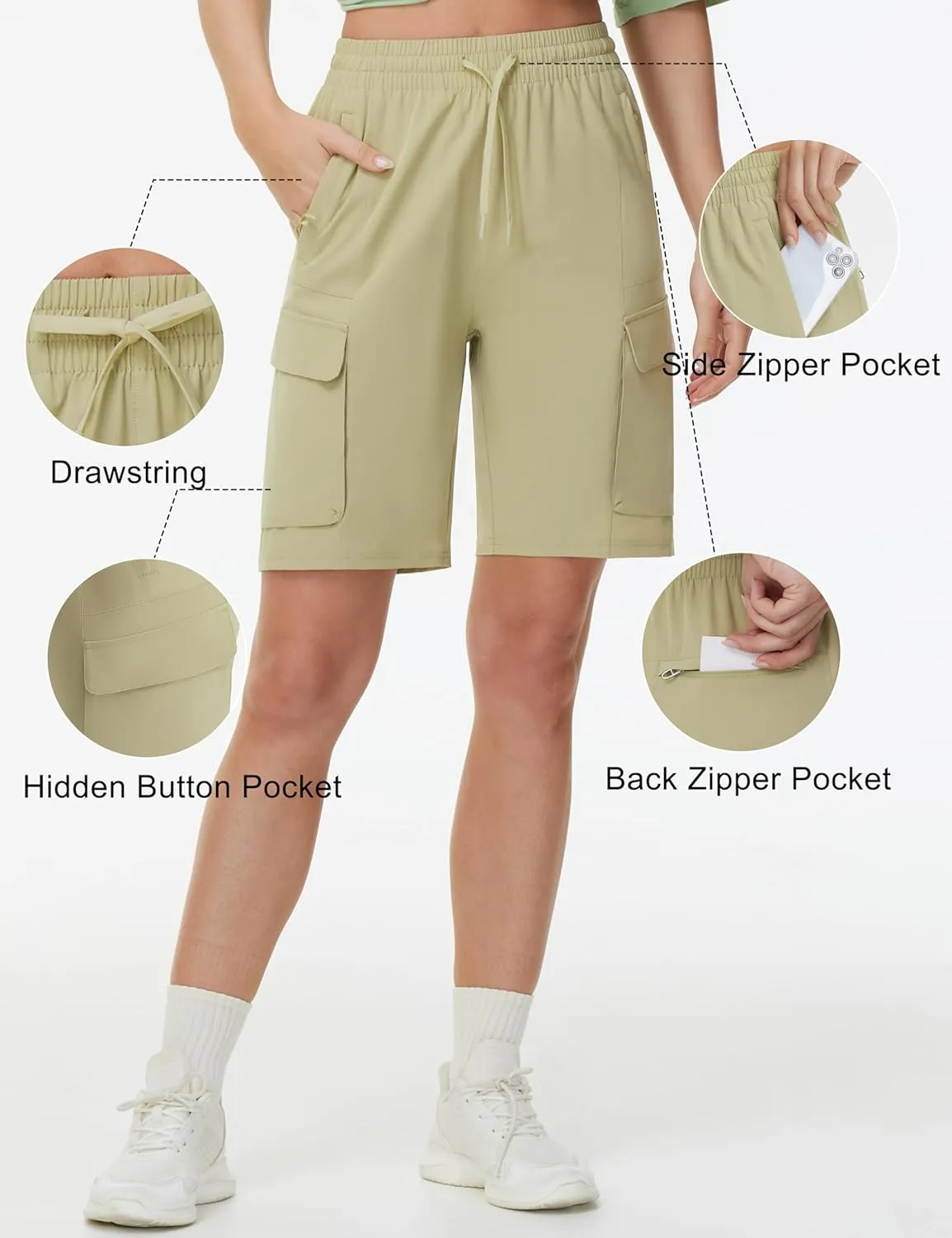 THE GYM PEOPLE Women's Lightweight Quick Dry Golf Hiking Cargo Shorts with Zipper Pockets