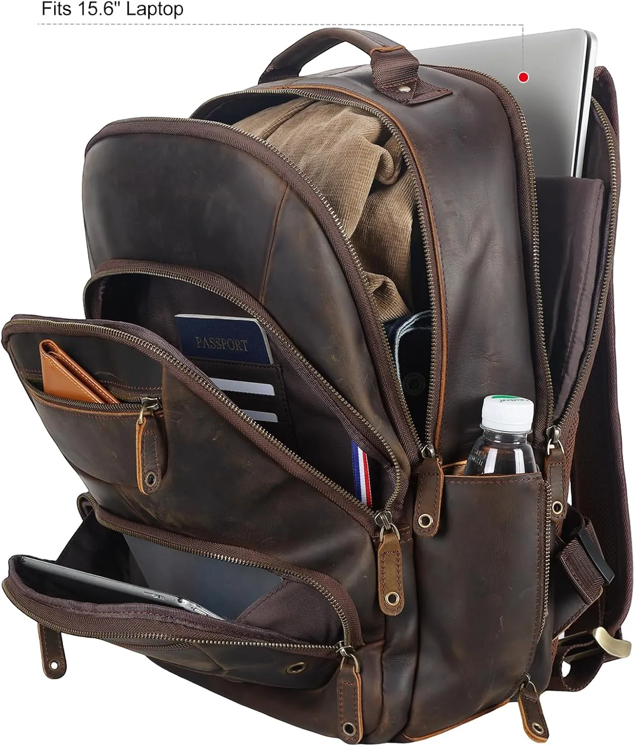 TIDING Vintage Leather Backpack for Men 16" Laptop Bag