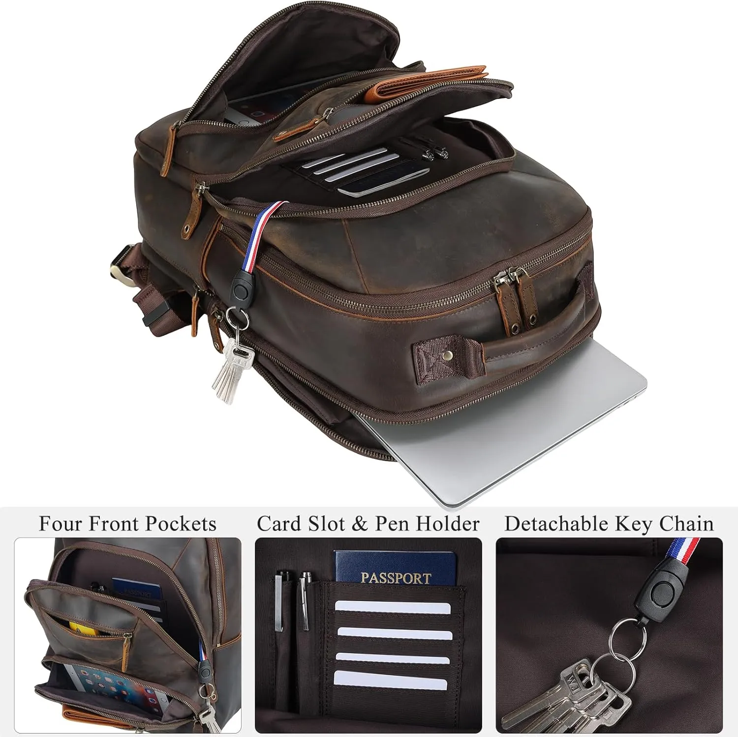TIDING Vintage Leather Backpack for Men 16" Laptop Bag