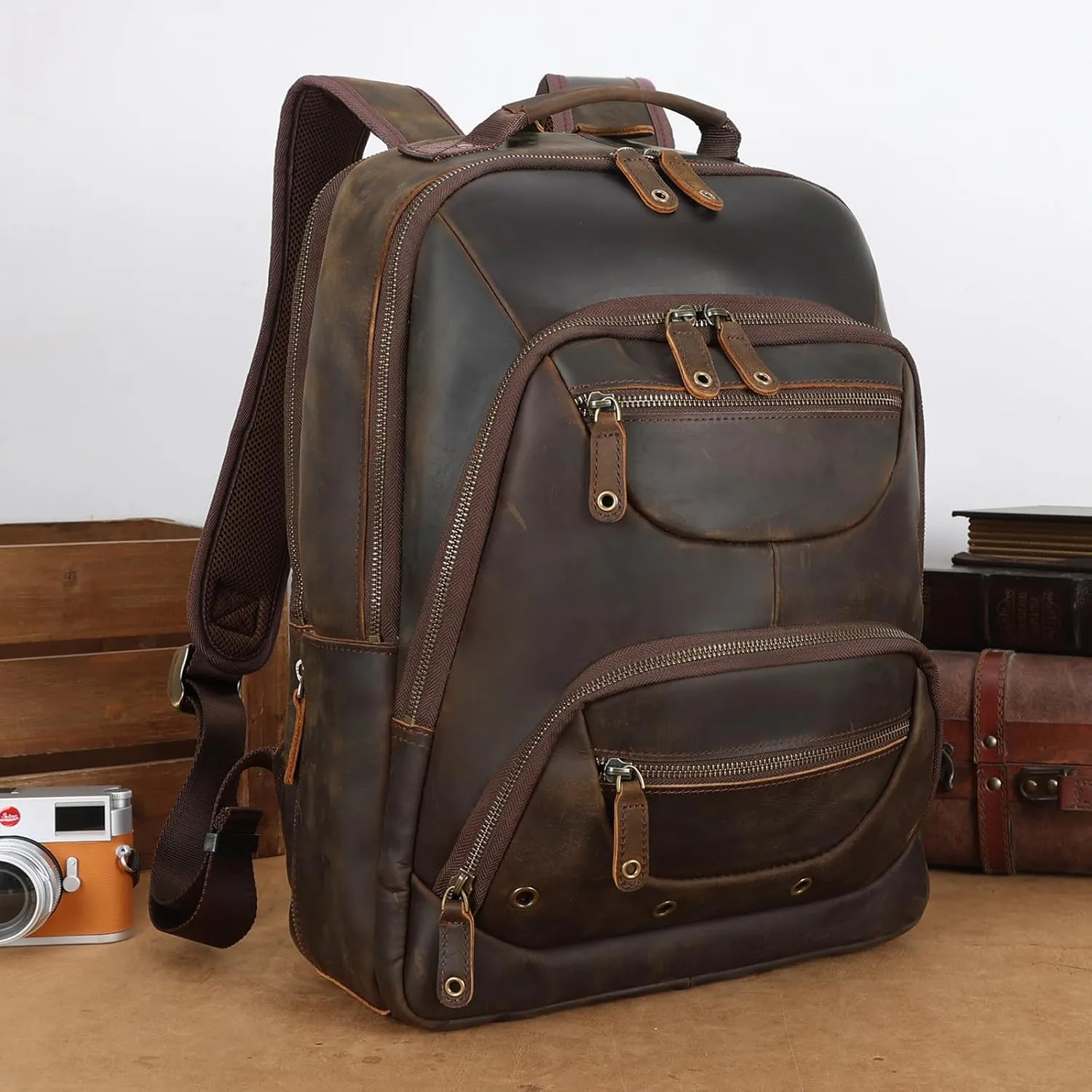 TIDING Vintage Leather Backpack for Men 16" Laptop Bag