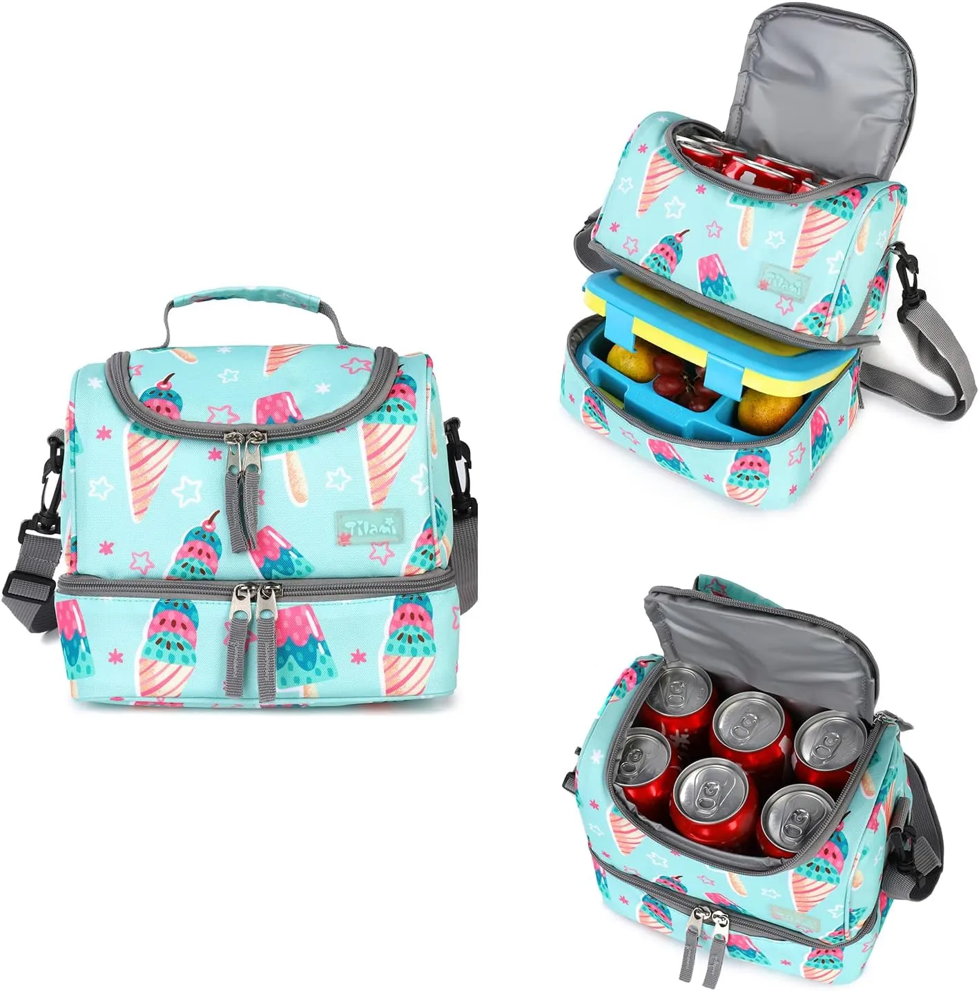 Tilami Rolling Backpack 18 inch Double Handle with Lunch Bag Wheeled Kids Backpack, Icecream Green