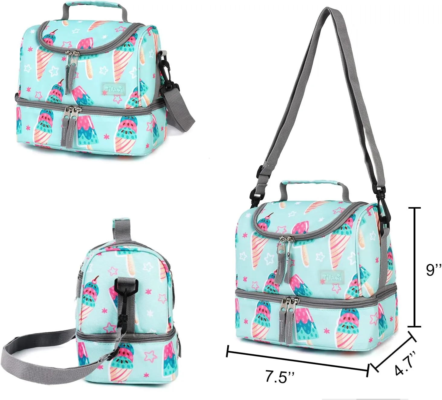 Tilami Rolling Backpack 18 inch Double Handle with Lunch Bag Wheeled Kids Backpack, Icecream Green
