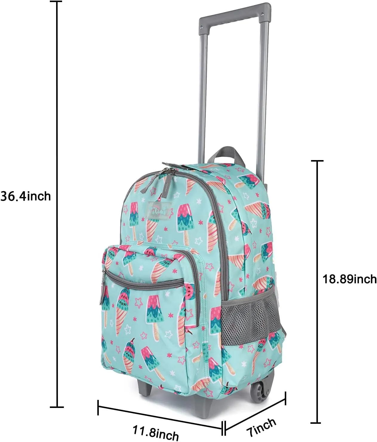 Tilami Rolling Backpack 18 inch Double Handle with Lunch Bag Wheeled Kids Backpack, Icecream Green