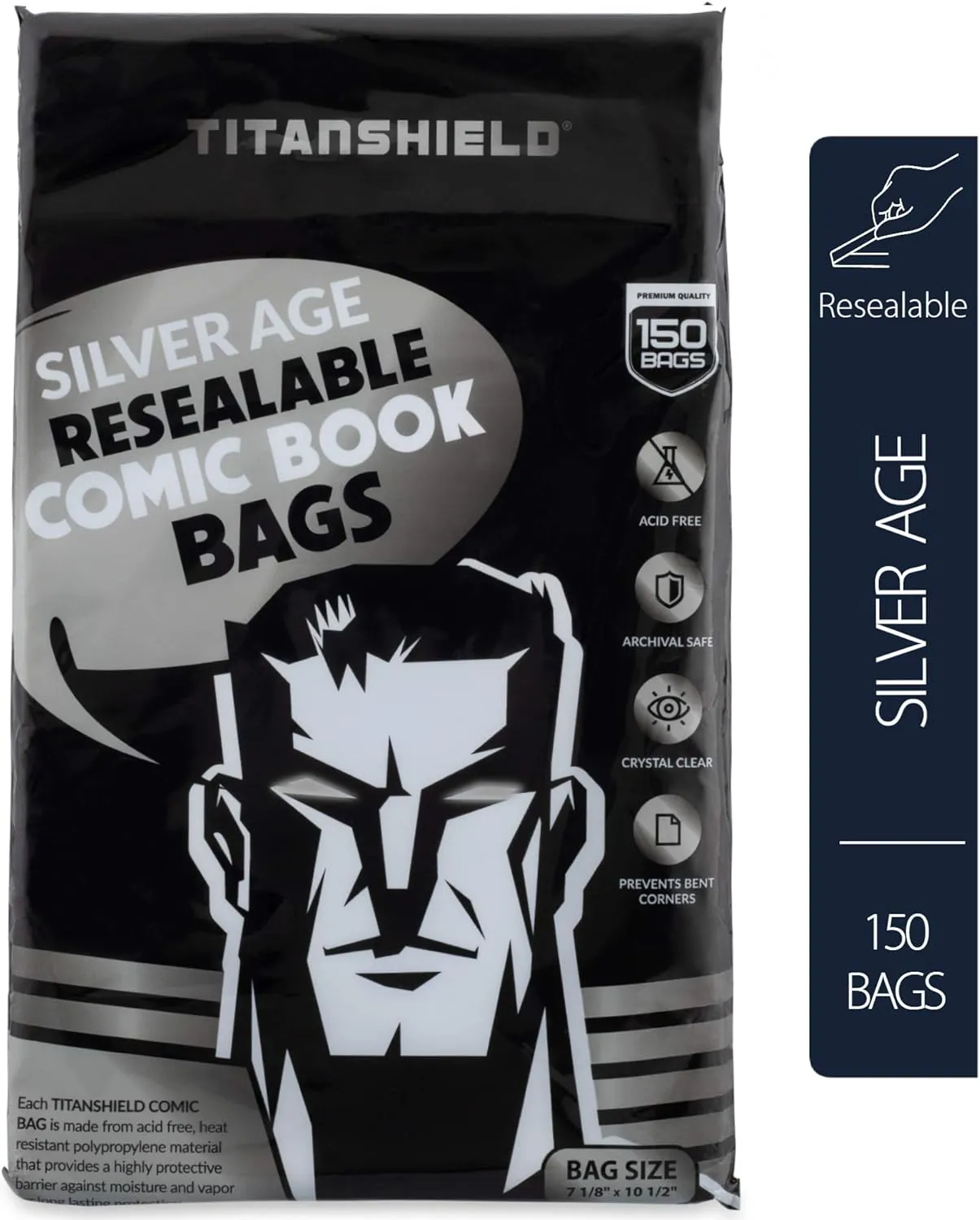 TitanShield Silver Age Re-Sealable Comic Book Bags (150 Count)
