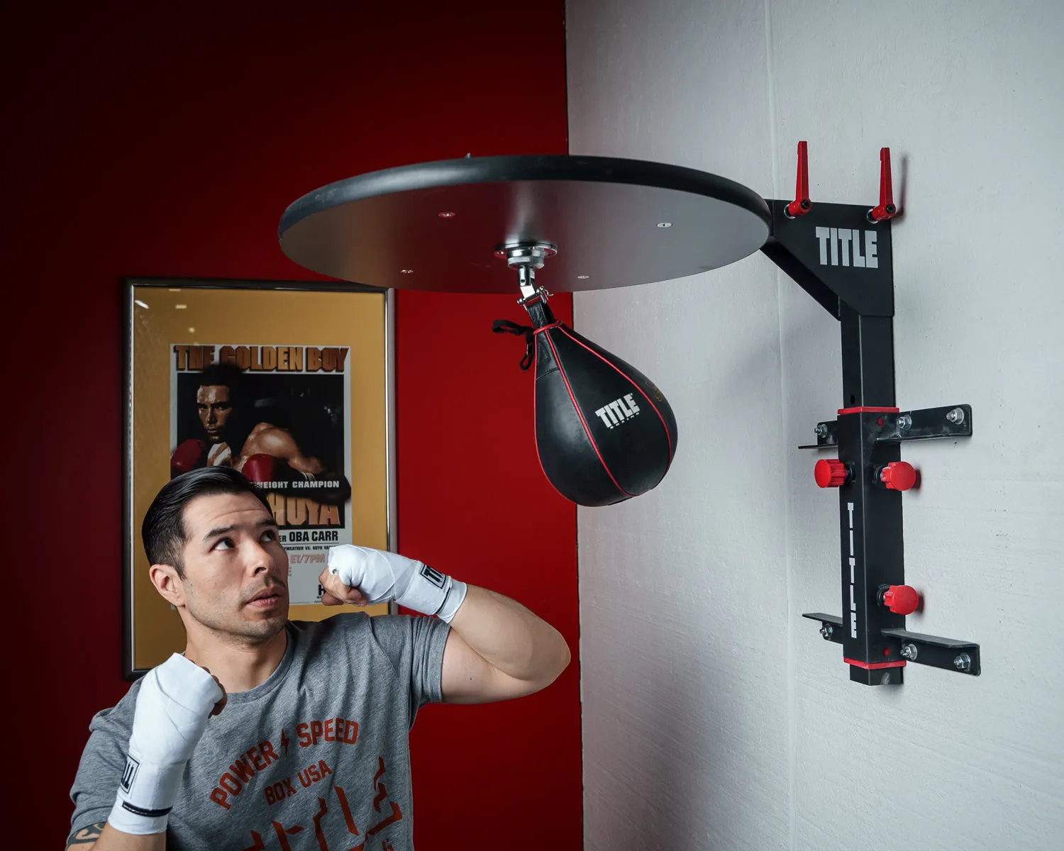 TITLE Boxing Fold-Away Adjustable Speed Bag Platform 2.0