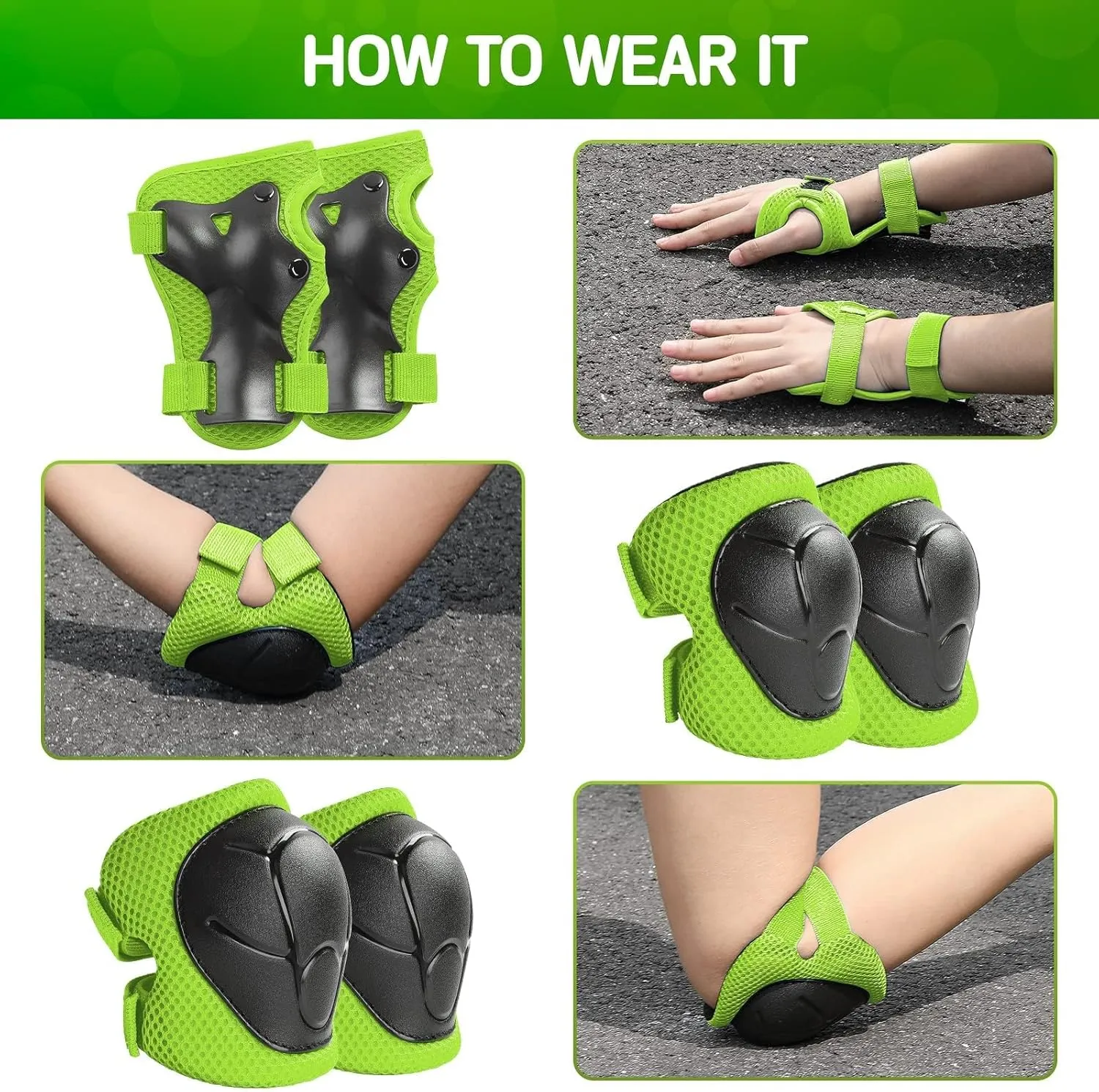 Toddler Kids Bike Helmet Set - Adjustable Cycling Helmet with Knee, Elbow Pads & Wrist Guards Sport Protective Gear Little Kid