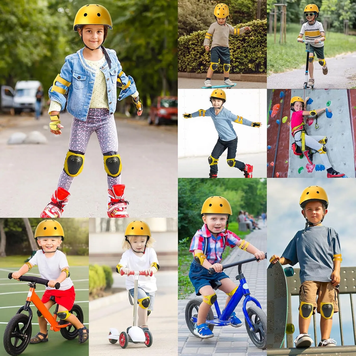 Toddler Kids Bike Helmet Set - Adjustable Cycling Helmet with Knee, Elbow Pads & Wrist Guards Sport Protective Gear Little Kid