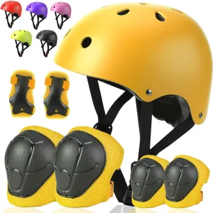 Toddler Kids Bike Helmet Set - Adjustable Cycling Helmet with Knee, Elbow Pads & Wrist Guards Sport Protective Gear Little Kid