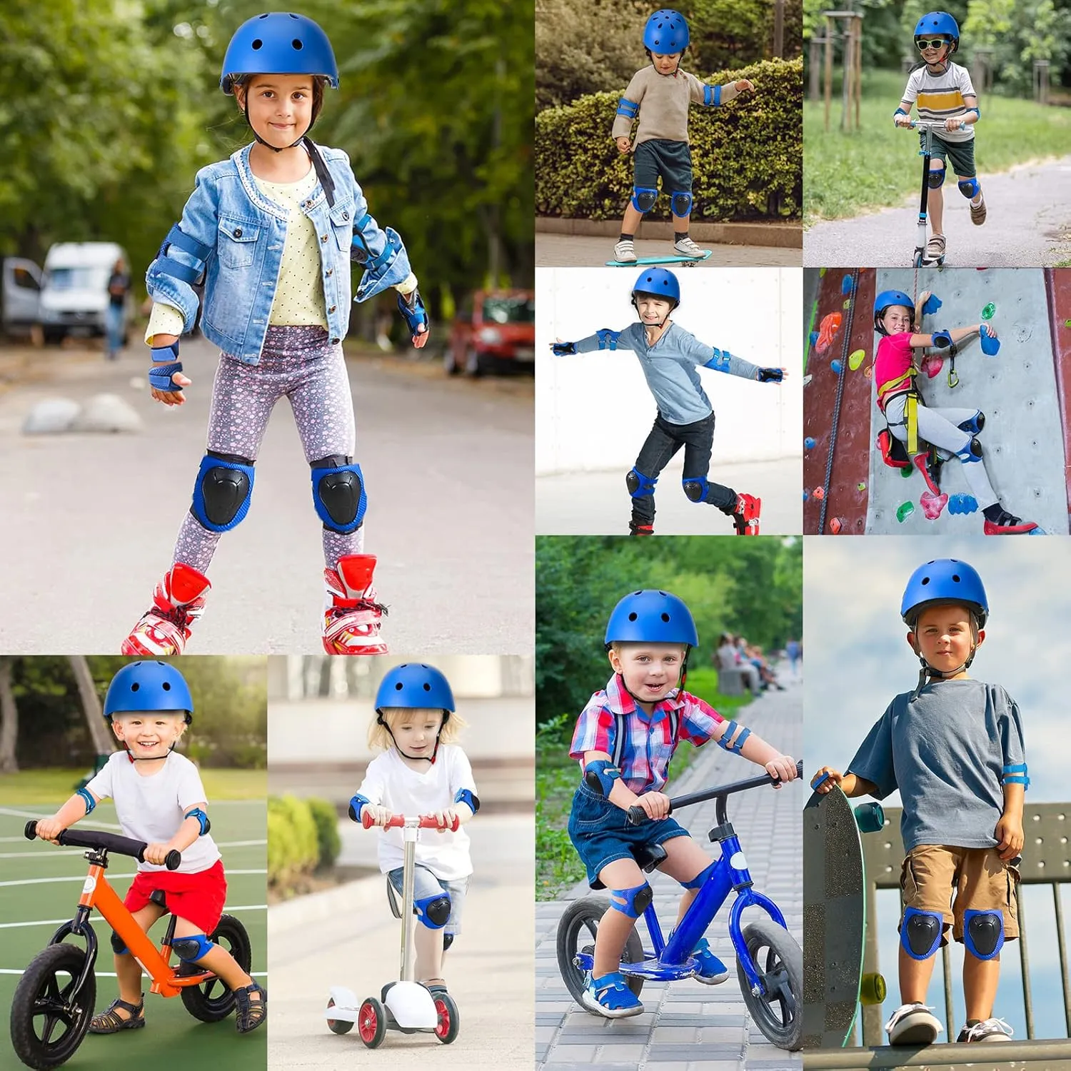 Toddler Kids Bike Helmet Set - Adjustable Cycling Helmet with Knee, Elbow Pads & Wrist Guards Sport Protective Gear Little Kid