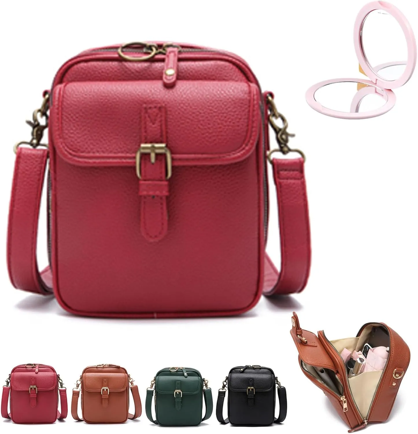 Tojoyride Crossbody Bag, Leather Crossbody Bag with Card Slots, Vintage Anti Theft Purse Messenger Shoulder Bags