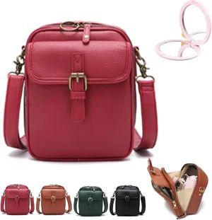 Tojoyride Crossbody Bag, Leather Crossbody Bag with Card Slots, Vintage Anti Theft Purse Messenger Shoulder Bags