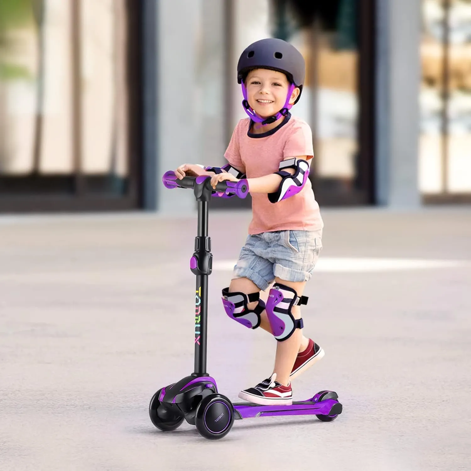 TONBUX Kids Scooter for Age 3-12, Toddler Scooter with 4 Adjustable Heights, Light Up 3-Wheels Scooter, Shock Absorption Design, Lean to Steer, Balance Training Scooter for Kids
