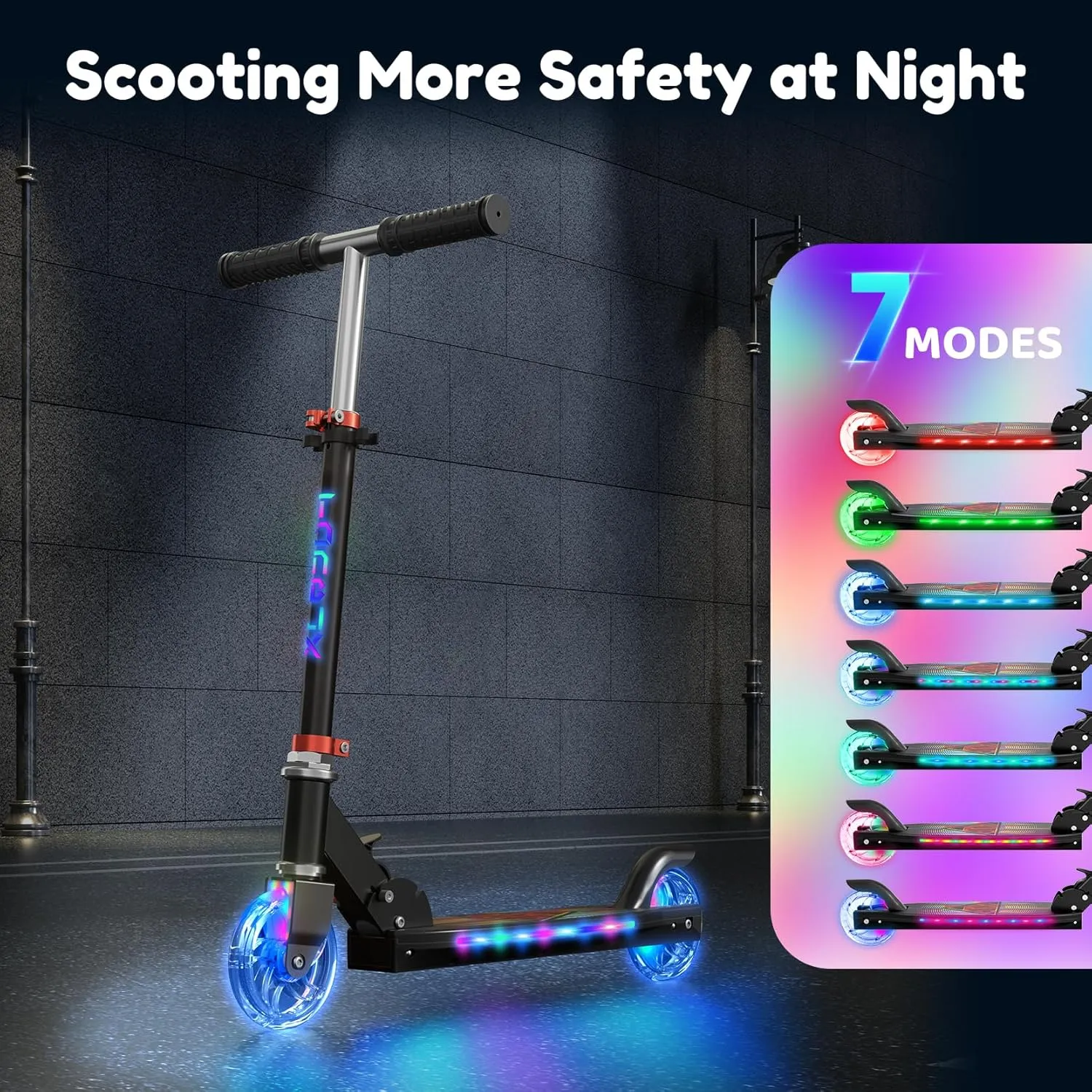TONBUX Scooters for Kids 5-7, 2 Wheel Scooters with Cool Light Up Stem, Wheels, and Deck, 3 Level Adjustable Height Kick Scooter, Foldable and Lightweight Scooter for Kids 8-12