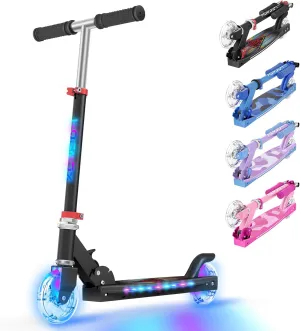 TONBUX Scooters for Kids 5-7, 2 Wheel Scooters with Cool Light Up Stem, Wheels, and Deck, 3 Level Adjustable Height Kick Scooter, Foldable and Lightweight Scooter for Kids 8-12