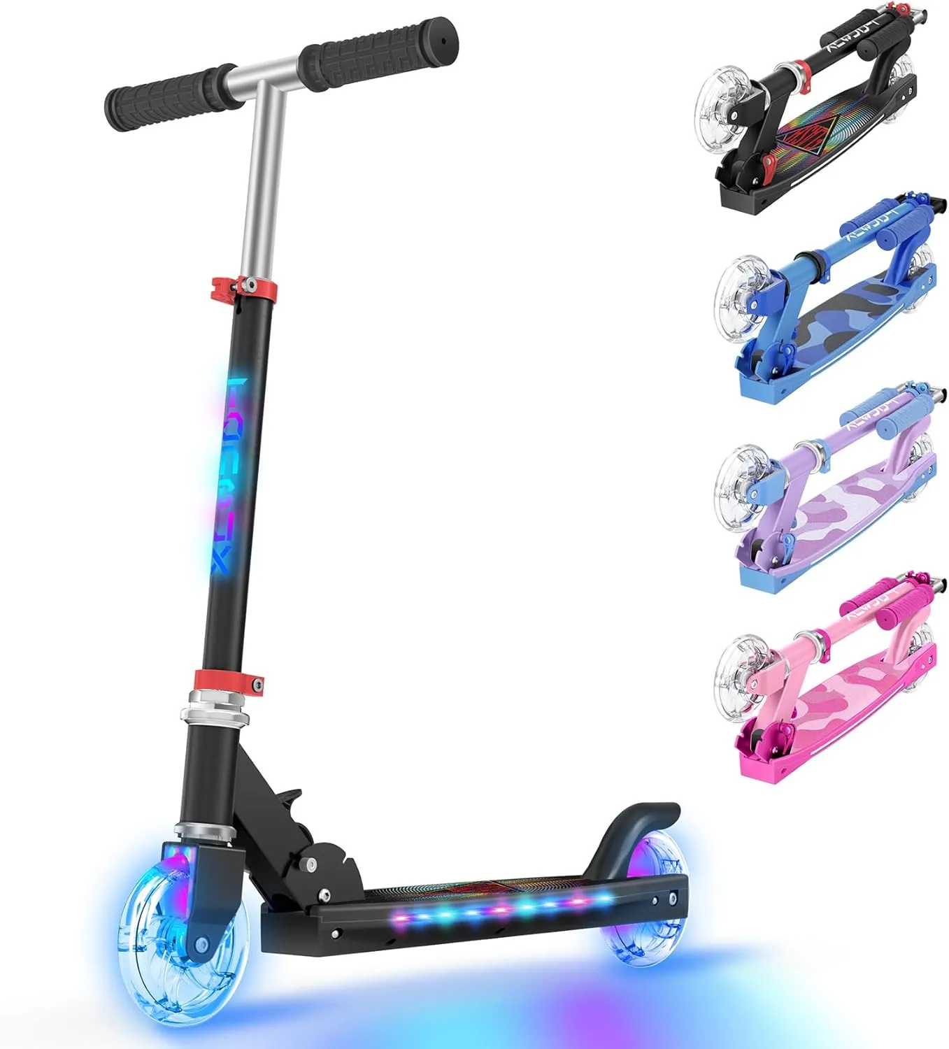 TONBUX Scooters for Kids 5-7, 2 Wheel Scooters with Cool Light Up Stem, Wheels, and Deck, 3 Level Adjustable Height Kick Scooter, Foldable and Lightweight Scooter for Kids 8-12