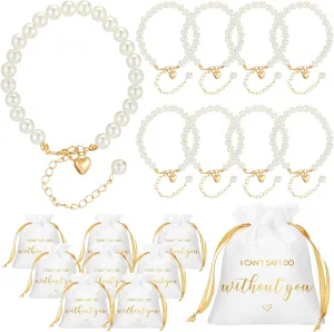 Tondiamo 16 Pcs 8 Pack Bridesmaid Proposal Bracelets with Heart and Jewelry Pouches I Can't Say I Do Without You Pearl Beaded Bridesmaid Proposal Gifts for Bridal Shower Favor Gift