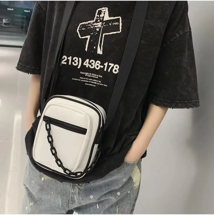 Tooe Grunge Punk Mini Crossbody Bag Emo Japanese Aesthetic Messenger Bag Harakuju Gothic Alt Shoulder Bag Y2k Hippie Purse (White,One size)