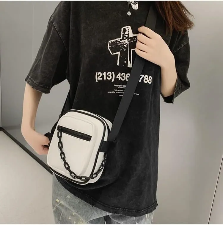 Tooe Grunge Punk Mini Crossbody Bag Emo Japanese Aesthetic Messenger Bag Harakuju Gothic Alt Shoulder Bag Y2k Hippie Purse (White,One size)
