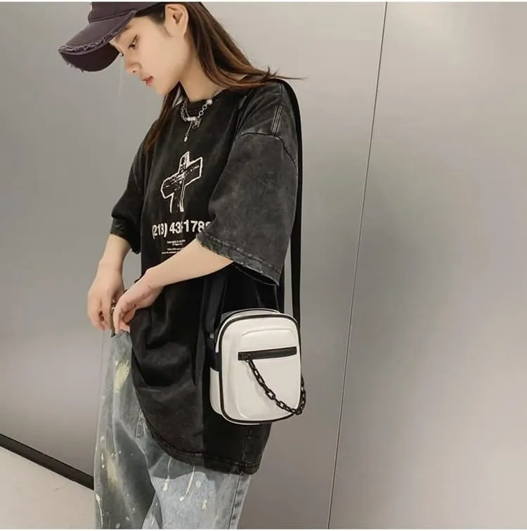 Tooe Grunge Punk Mini Crossbody Bag Emo Japanese Aesthetic Messenger Bag Harakuju Gothic Alt Shoulder Bag Y2k Hippie Purse (White,One size)