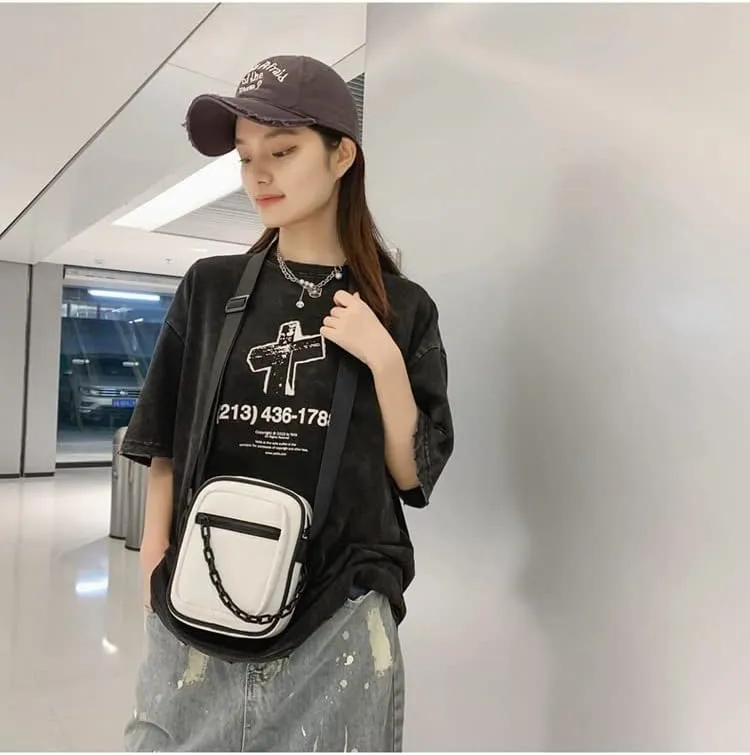 Tooe Grunge Punk Mini Crossbody Bag Emo Japanese Aesthetic Messenger Bag Harakuju Gothic Alt Shoulder Bag Y2k Hippie Purse (White,One size)