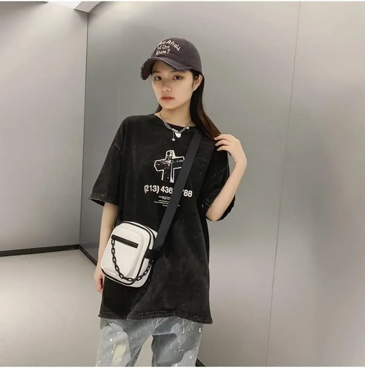 Tooe Grunge Punk Mini Crossbody Bag Emo Japanese Aesthetic Messenger Bag Harakuju Gothic Alt Shoulder Bag Y2k Hippie Purse (White,One size)
