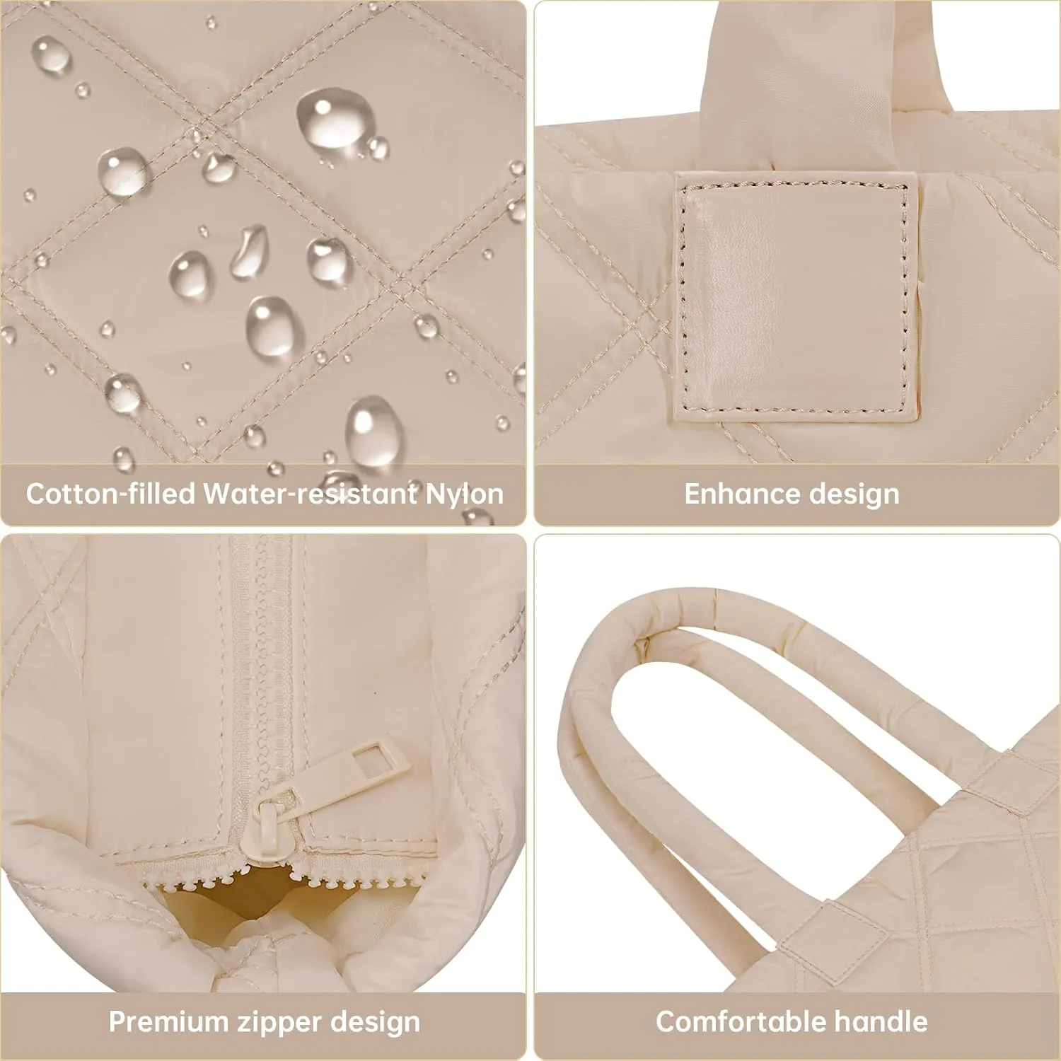 Tote Bag for Women, Puffer Bag with 15.6 Inch Compartment and Multi Pocket for Travel, Work, Gym