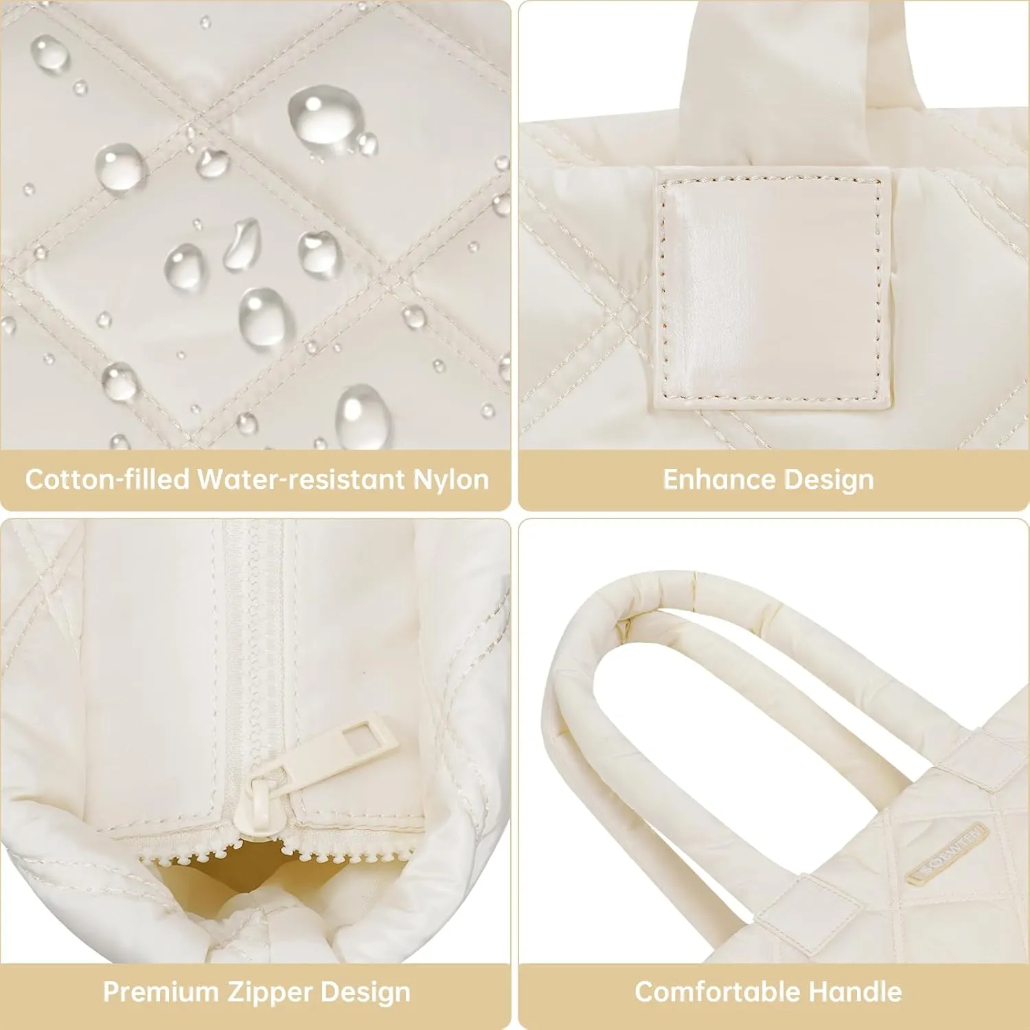 Tote Bag for Women, Puffer Bag with 15.6 Inch Compartment and Multi Pocket for Travel, Work, Gym