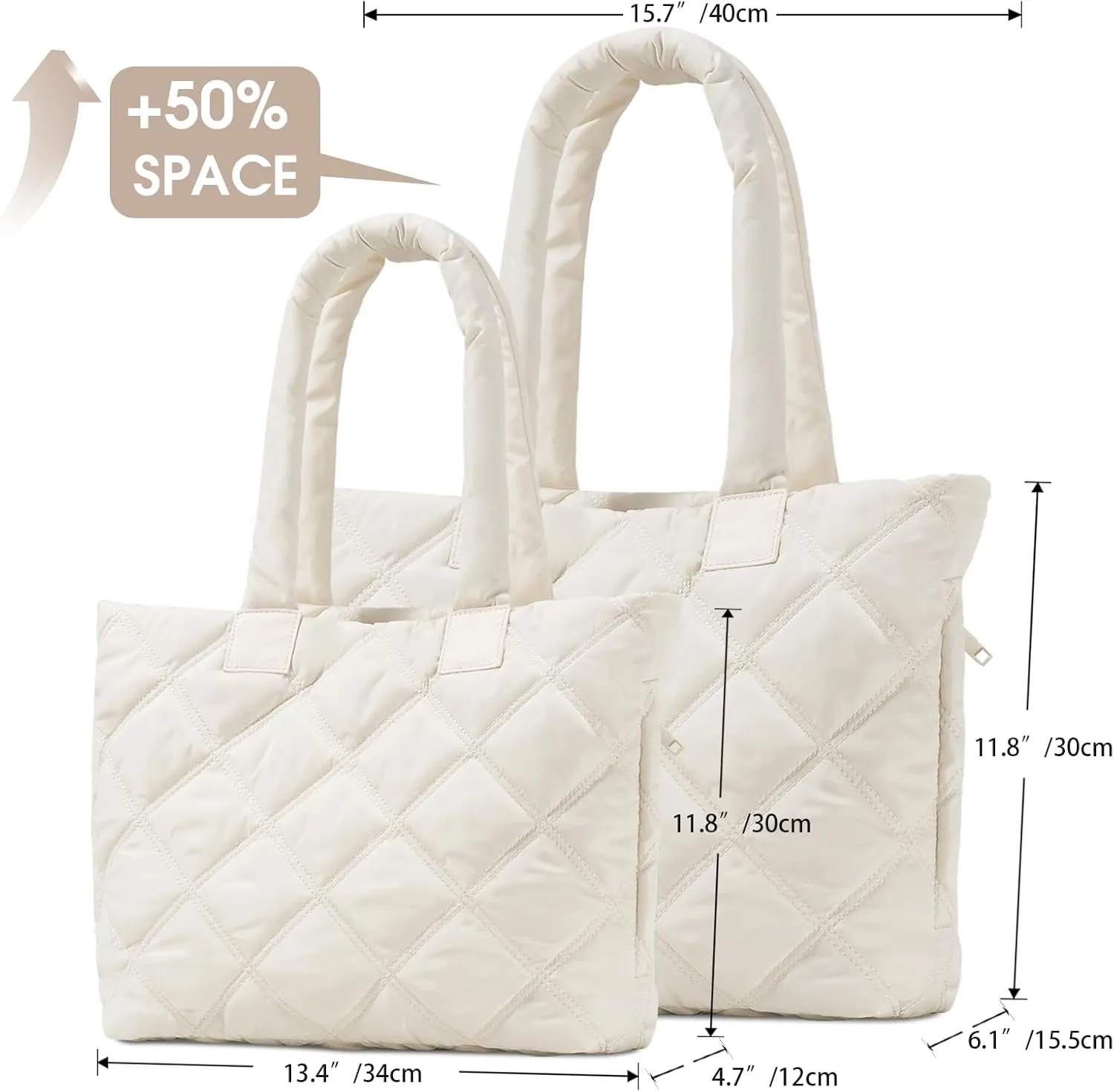 Tote Bag for Women, Puffer Bag with 15.6 Inch Compartment and Multi Pocket for Travel, Work, Gym