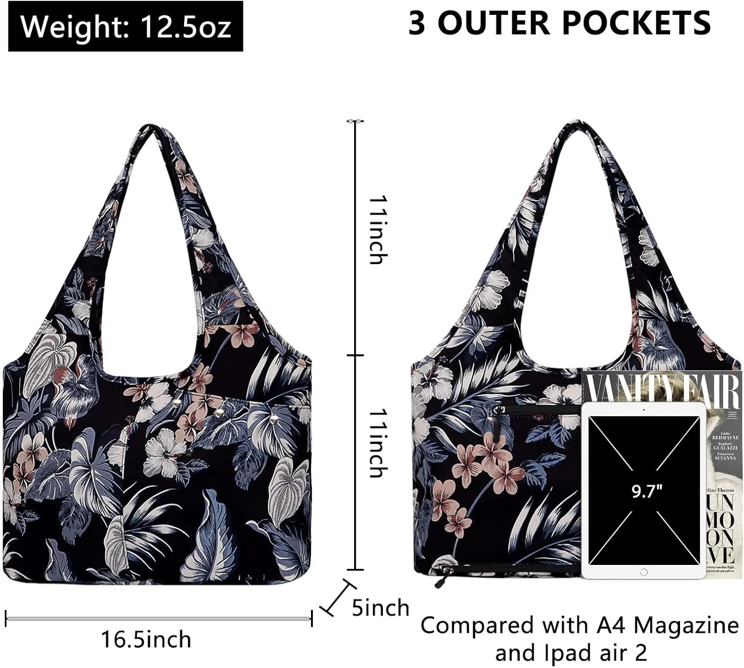 Tote Bag for Women with Wet Umbrella Compartment 13.3” Laptop Sleeve Zipper Shoulder Purse for Work/Shopping/Nursing