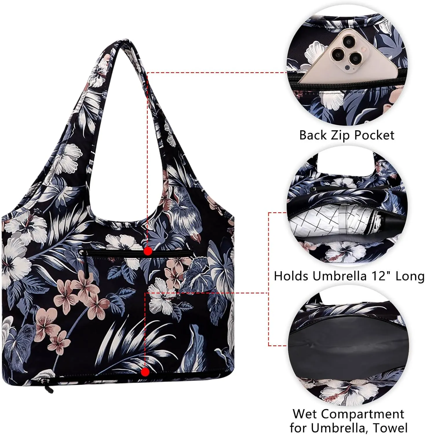 Tote Bag for Women with Wet Umbrella Compartment 13.3” Laptop Sleeve Zipper Shoulder Purse for Work/Shopping/Nursing