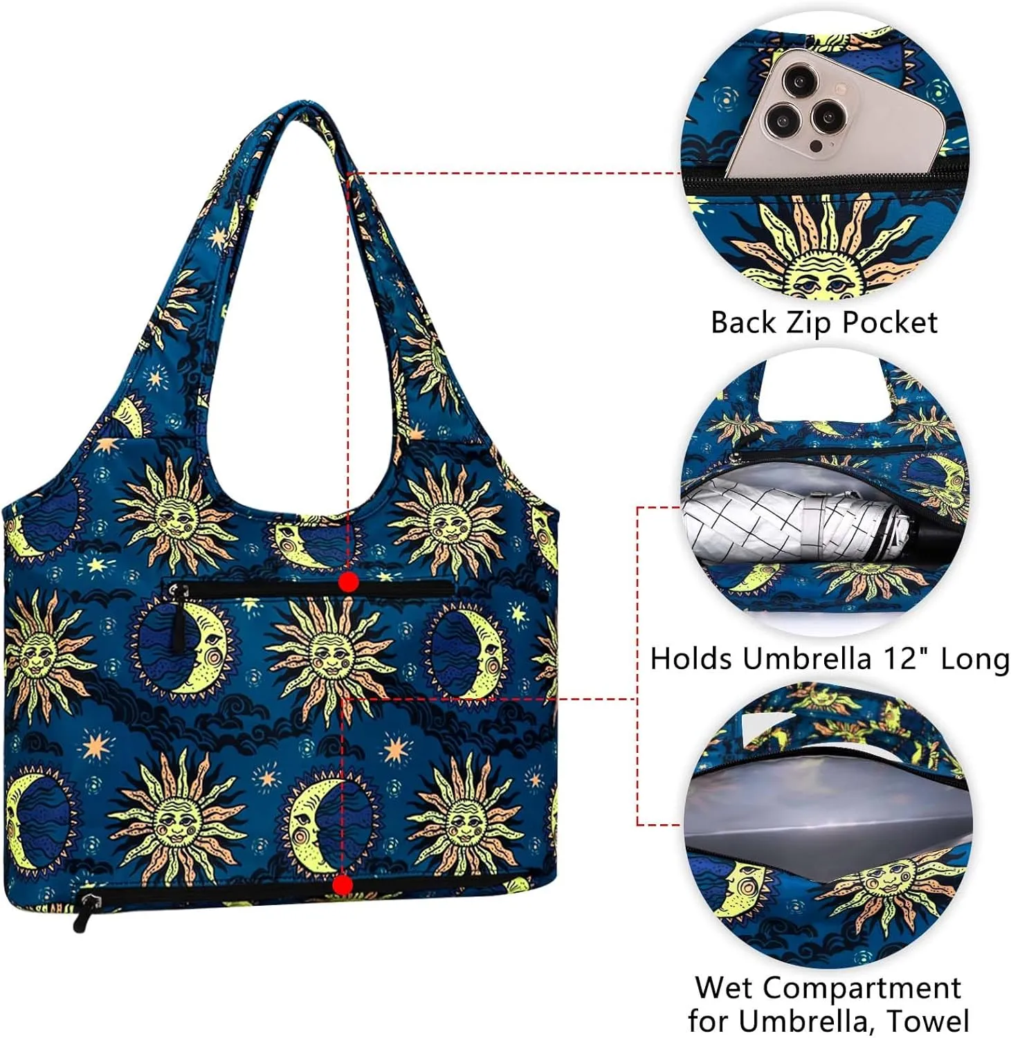 Tote Bag for Women with Wet Umbrella Compartment 13.3” Laptop Sleeve Zipper Shoulder Purse for Work/Shopping/Nursing