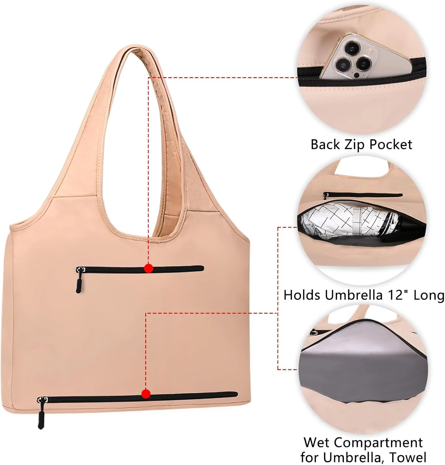 Tote Bag for Women with Wet Umbrella Compartment 13.3” Laptop Sleeve Zipper Shoulder Purse for Work/Shopping/Nursing