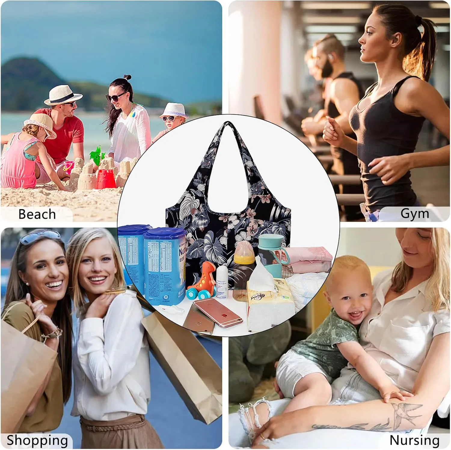 Tote Bag for Women with Wet Umbrella Compartment 13.3” Laptop Sleeve Zipper Shoulder Purse for Work/Shopping/Nursing