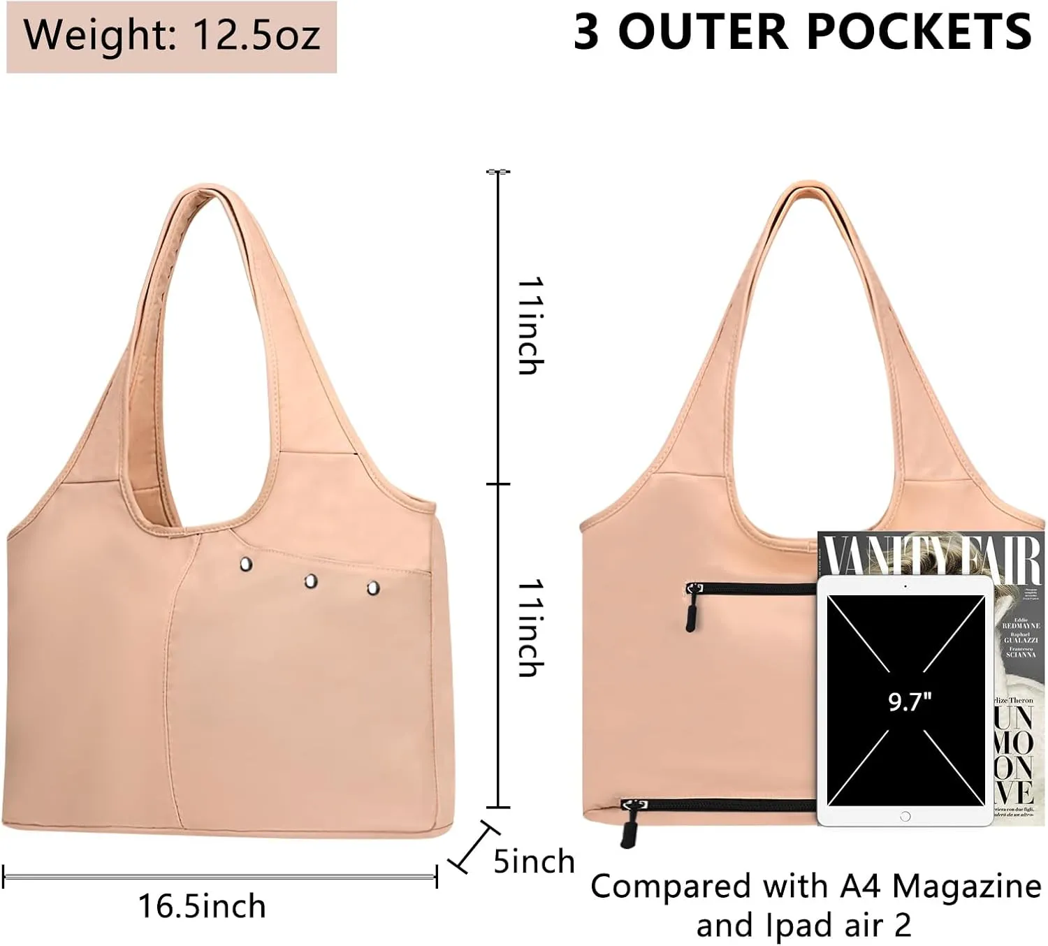 Tote Bag for Women with Wet Umbrella Compartment 13.3” Laptop Sleeve Zipper Shoulder Purse for Work/Shopping/Nursing
