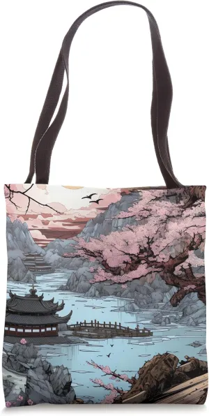 Tranquil Arboreal Symphony A Cherry Blossom Comic Tale Tote Bag