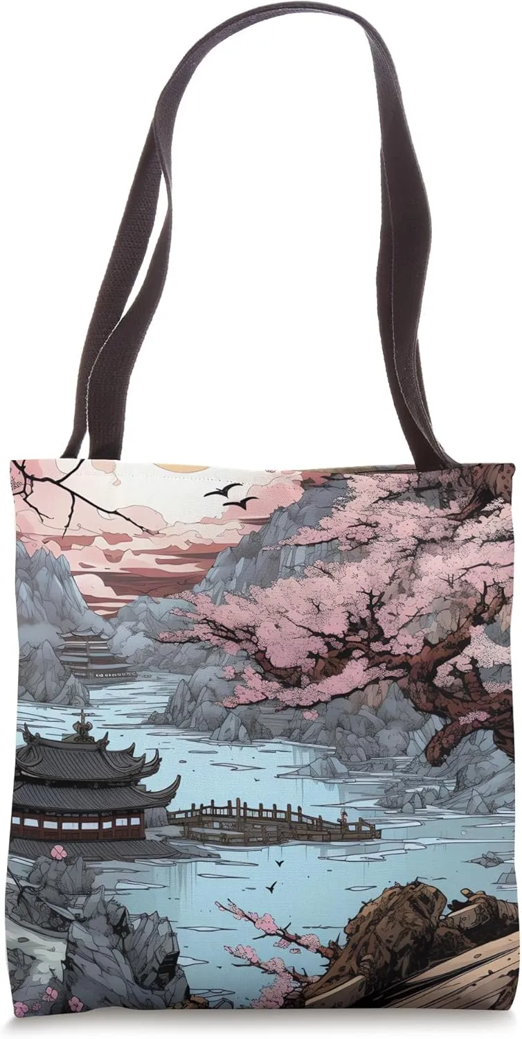 Tranquil Arboreal Symphony A Cherry Blossom Comic Tale Tote Bag