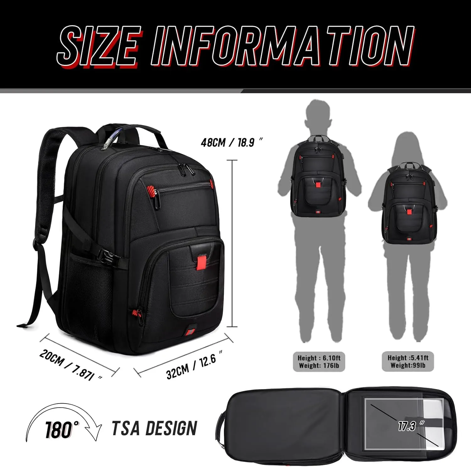 Travel Backpack, 50L Extra Large Travel Laptop backpack, Travel Backpack for Men Women with TSA Airline Approved Luggage Bussiness Backpack, Work Bag with USB Charge Port Fits 17 Inch Computer, Black