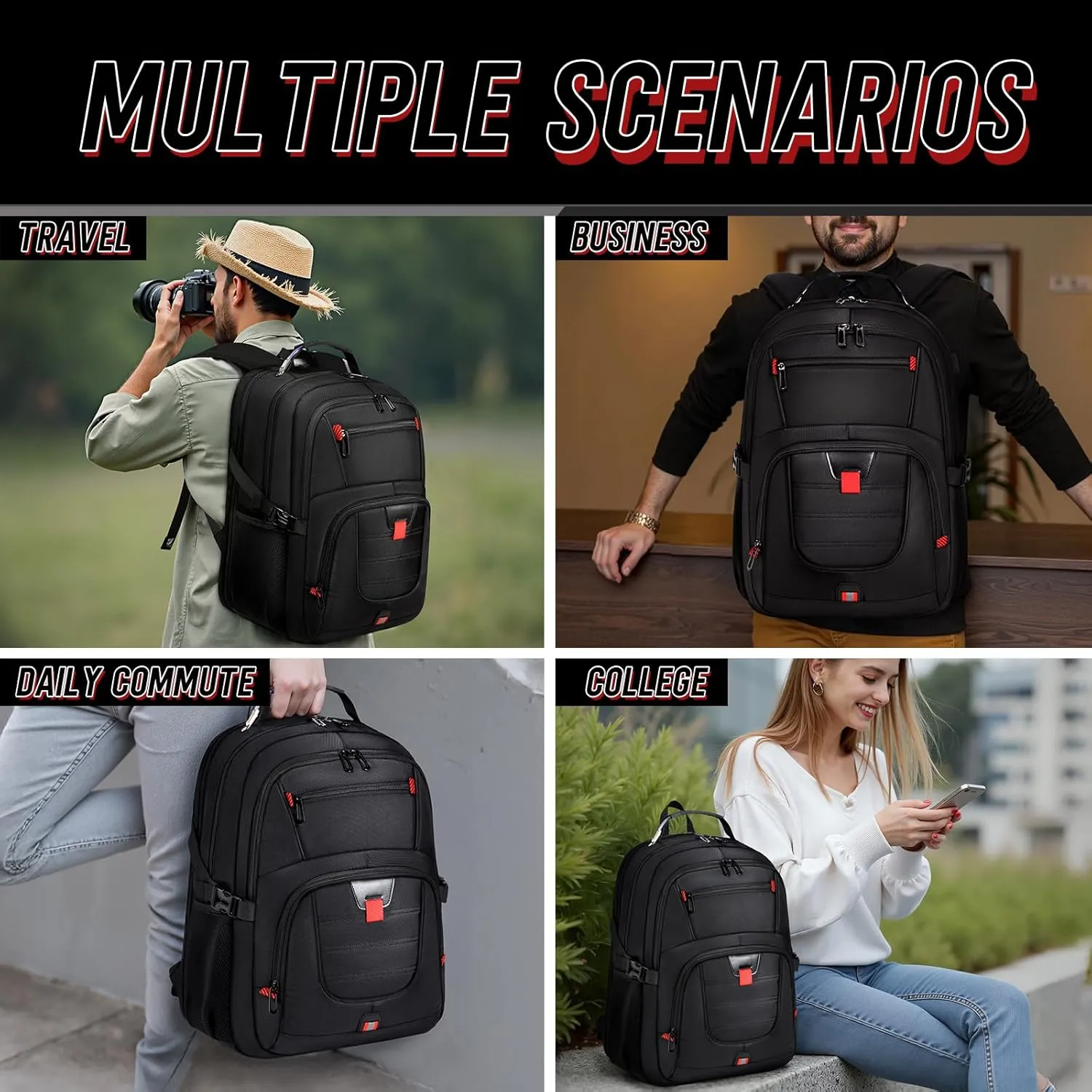 Travel Backpack, 50L Extra Large Travel Laptop backpack, Travel Backpack for Men Women with TSA Airline Approved Luggage Bussiness Backpack, Work Bag with USB Charge Port Fits 17 Inch Computer, Black