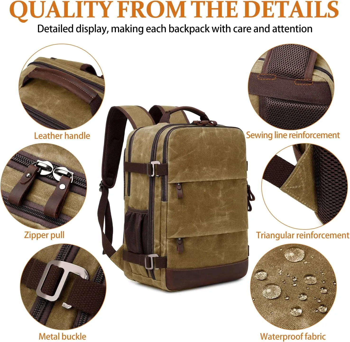 Travel Backpack for Men Carry On Backpack Flight Approved Personal Item Backpack, 17 inch Laptop Backpack Casual Daypack Weekender Business Hiking Backpack, Brown