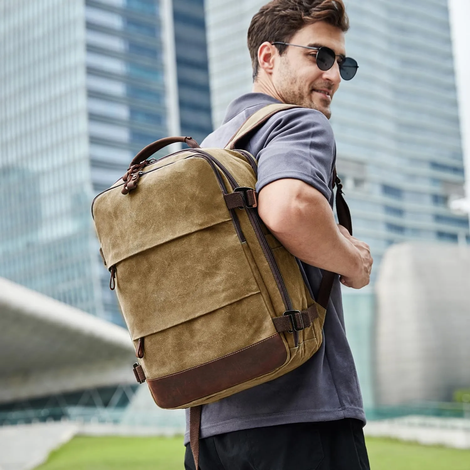 Travel Backpack for Men Carry On Backpack Flight Approved Personal Item Backpack, 17 inch Laptop Backpack Casual Daypack Weekender Business Hiking Backpack, Brown